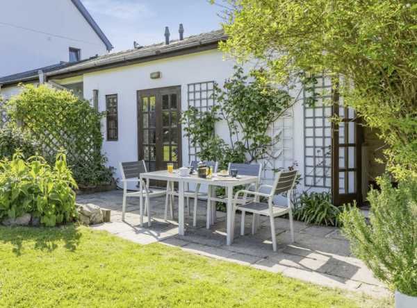 Private patio area with seating